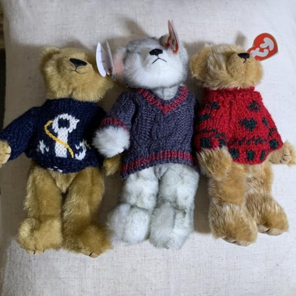 Ty Beanie Baby 8" Bears in Sweaters Bundle Bearkhardt, Fairbanks, Salty - Picture 5 of 10